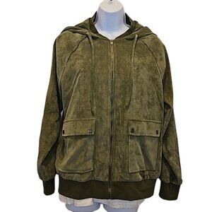 Doe & Rae Hooded Bomber Jacket Medium New Women's Ribbed Outdoor Layering